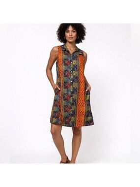 Bhag’s Boho Shirt Dress M/L Mixed Print Sleeveless Button Front Bohemian Paisley